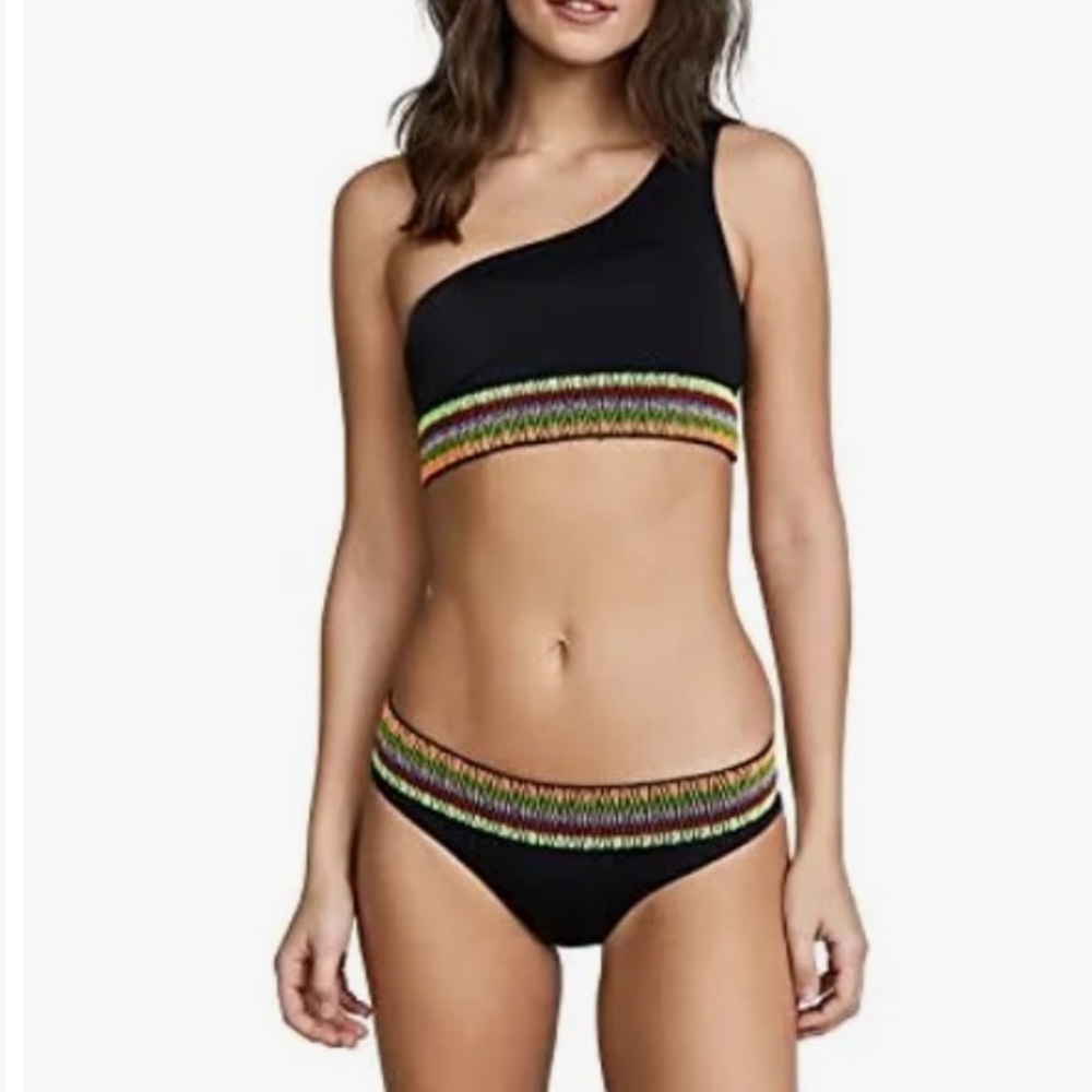 Peixoto Zoni One Shoulder Contrast Trim Bikini SZ L